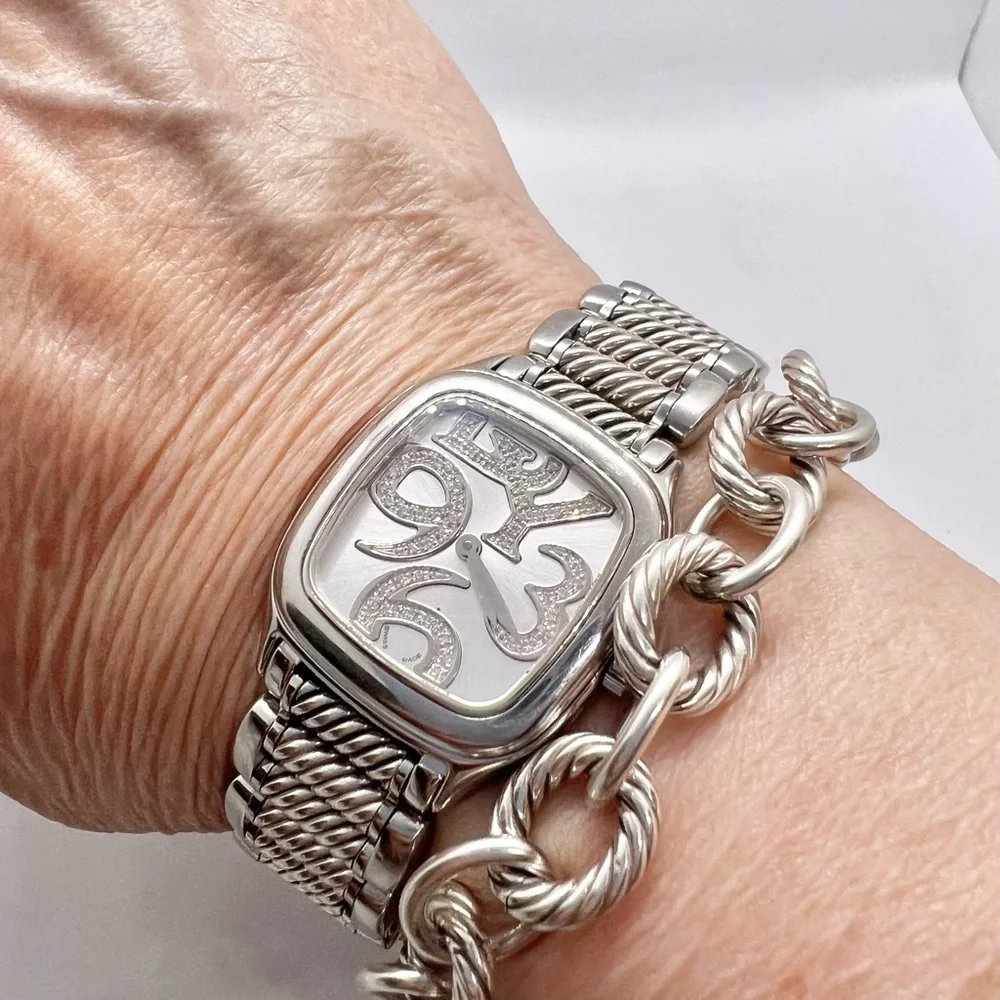 David Yurman Thoroughbred Diamond Sterling Silver & Stainless Steel Watch - Picture 8 of 9